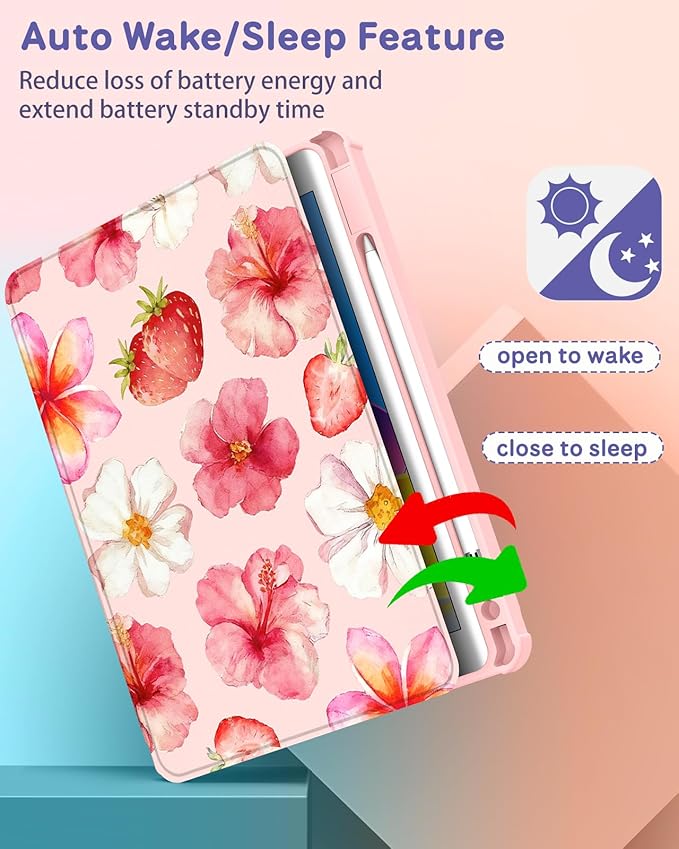 for iPad 9th/8th/7th Generation Case for iPad Air 3rd/ Pro 10.5” Case - 360 Rotating Stand Folio Smart Cover with Pencil Holder for Women Girls Hibiscus for Apple Tablet 7/8/9 Gen 10.2 inch