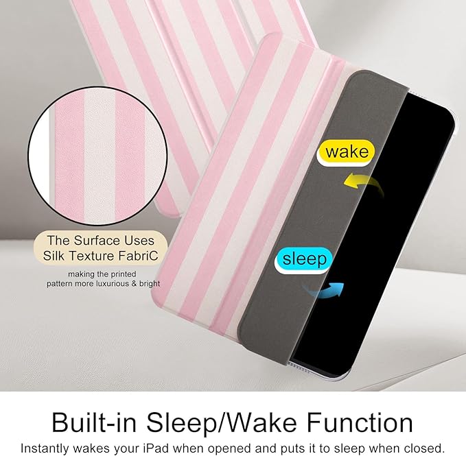 case for ipad 11th Generation11 Inch 2025 (A16 Chip) &amp 10th Gen 10.9 Inch 2022 - Slim Scratch-Resistant Hard PC Translucent Back Shell Smart Cover Wake/Sleep FunctionPink Stripes