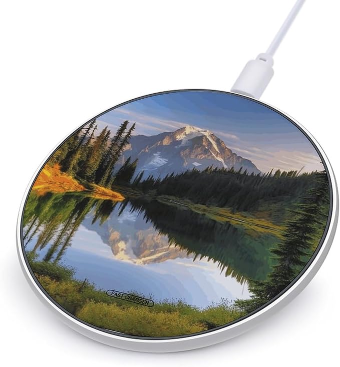 Mountain and Lake Pictures Wireless Charger Fast Wireless Charging Pad with USB Cable 10W Anti-Slip Magnetic Wireless Charger Portable Slim Charger Puck Travel Charging Station