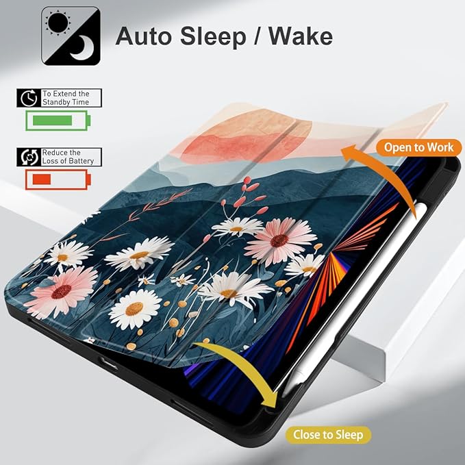 DONGKE Case for iPad Pro 12.9 inch 6th Generation 2022 Built-in Pencil Holder + Trifold Stand + Auto Wake/Sleep + Protective Cover for iPad Pro 12.9 5th/4th/3rd Gen - Daisie
