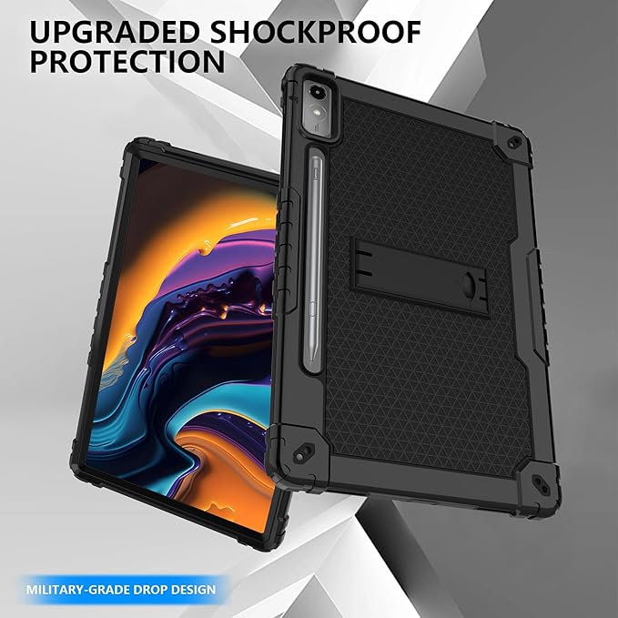 Case for Lenovo Tab P12 12.7 Inches Tablet CaseHeavy-Duty Drop-Proof Shockproof Hybrid Kids Protective Case for Lenovo tab P12/Xiaoxin Pad Pro 12.7 Tablet Case TB370FU/TB371FC (Black/Black)