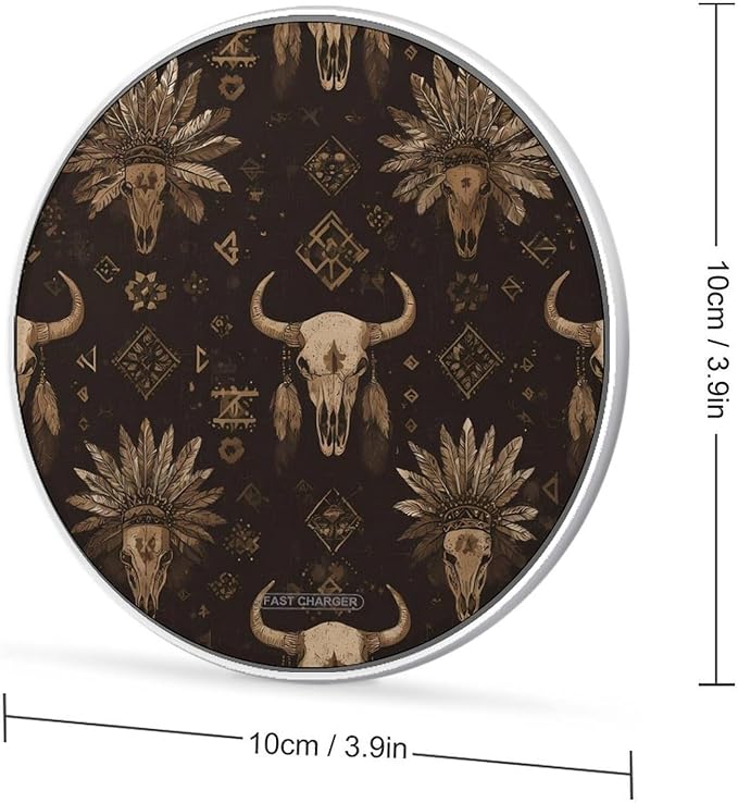 Native U.S.A. Tribal Skull Fast Portable Charger 10W Funny Graphic Phone Charging Pad with USB Cable