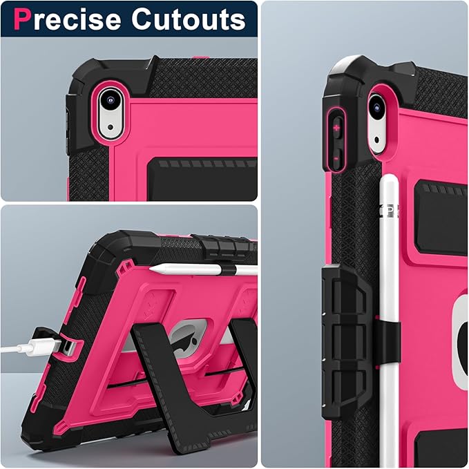 ATOOZ for iPad A16 11th Generation Case 11 Inch 2025for iPad 10th Generation Case 10.9 Inch 2022 with Shoulder Strap &amp Pencil HolderHeavy Duty Shockproof Rugged Protective Cover (Rose Red)