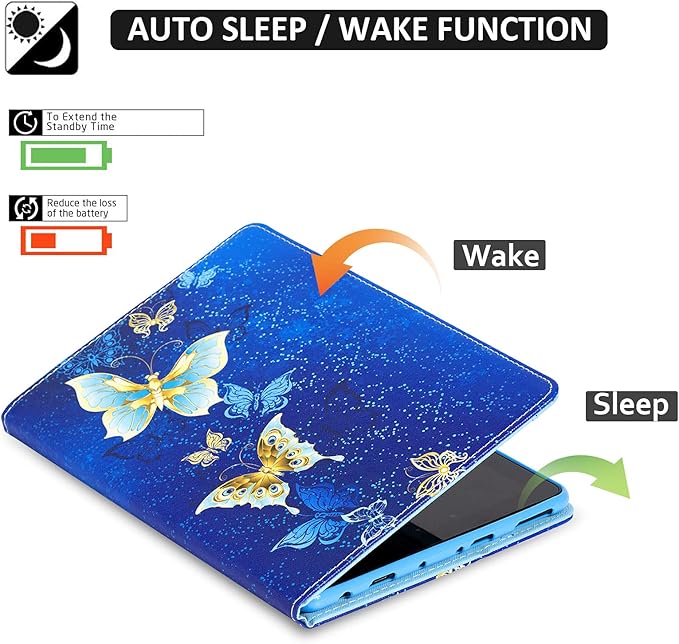 Dteck Case for All-New Fire HD 10 &amp HD 10 Plus Tablet (2021 Release 11th Generation) - Multi-Angle Folio Stand Premium Embossed Leather Protective Smart Cover with Auto Wake Sleep Gold Butterfly