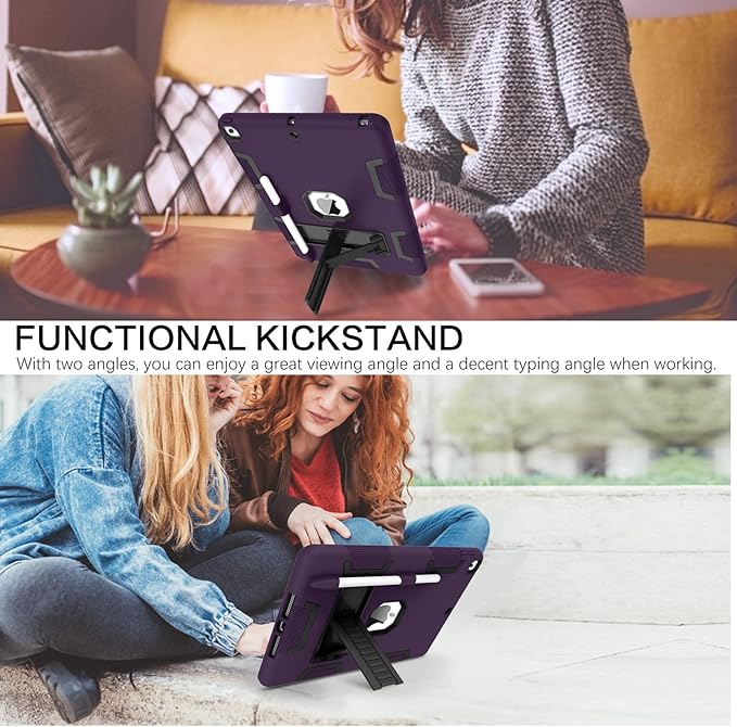 BENTOBEN for iPad 9th Generation Case iPad 8th Generation Case iPad 7th Gen Case iPad 10.2 2021/2020/2019 Case 3 in 1 Heavy Duty Rugged Protective Cover with Stand Pen Holder Deep Purple