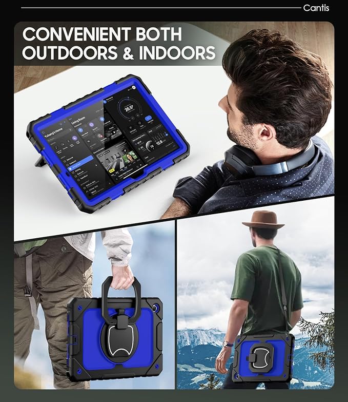 Cantis Case for Samsung Galaxy Tab A11 Plus 11 Inch 2026 (SM-X230/X236/X238) Shockproof Case for Tab A11+ with Screen Protector/Rotating Stand/Pen Holder/Shoulder Strap (Black+Dark Blue)