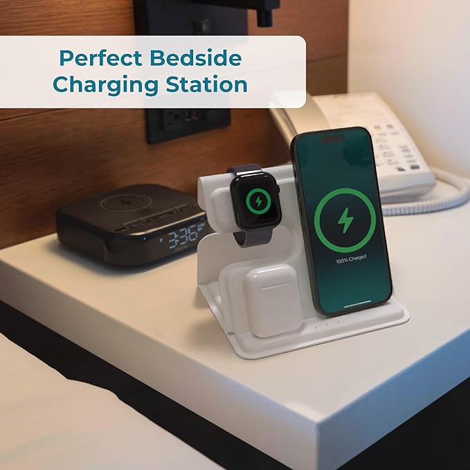 BLACK+DECKER 3 in 1 Charging Station for Apple Multiple Devices Wireless Foldable Travel Charger for Multiple Devices iPhone 17 16 15 14 13 Pro Max Plus Apple Watch Series/AirPods