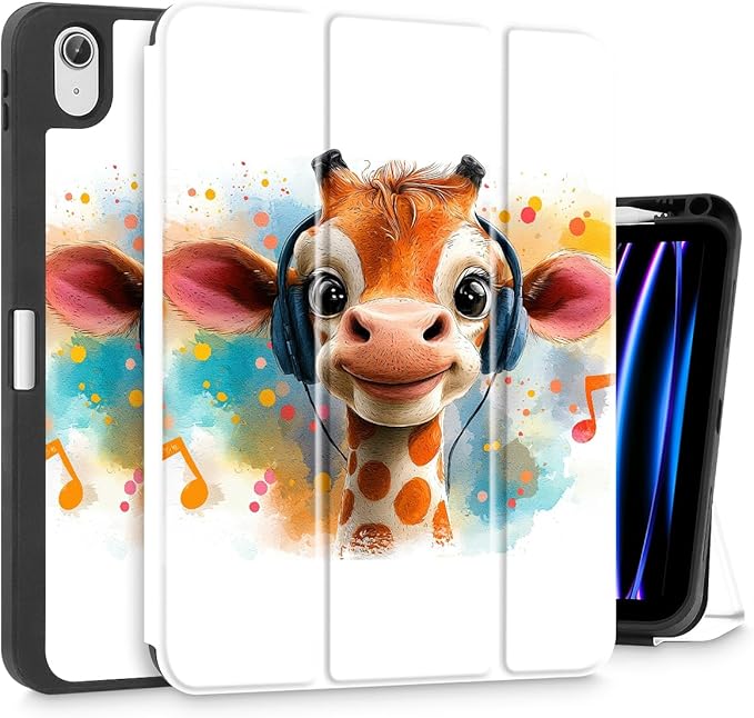 Mektron Case for iPad Air 11 inch (M4 2026 8th /M3 2025 7th /M2 2024 6th) Compatible with iPad Air 10.9 (2022 5th Gen /2020 4th Gen) Tablet Cover Buit in Pencil Holder Cute Giraffe