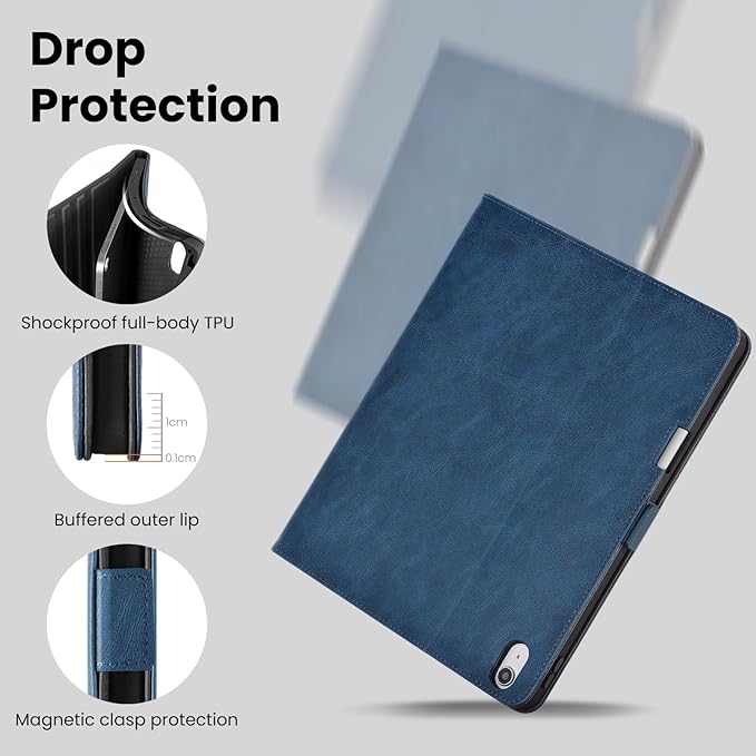 Case for iPad Air 11 Inch M4/M3/M2 (2026/2025/2024)iPad Air 5th/4th Generation 10.9'' Folio Cover with Pencil Holder PocketMagnetic ClosureMulti Angles StandAuto Sleep/WakeDark Blue