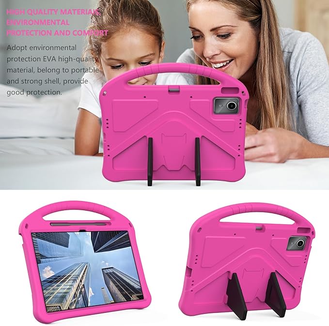 Compatible with Lenovo Idea Tab Plus 12.1 Inch 2025 TB-365FC Cute Case Lightweight Sleeve Kickstand Cover Shockproof Protection Case for Kids(Rose Red)