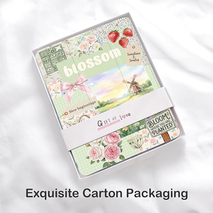 Cute Flower Blossom Floral for iPad mini 7 A17 Pro 2024/iPad Mini 6 Case with Pencil Holder Auto Sleep/Wake Green Leather Soft TPU Back Cover