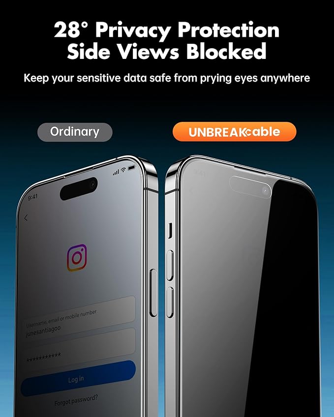 UNBREAKcable 4PCS Screen Protector for iPhone 14 Pro Max - 2 Privacy Tempered Glass+2 Clear Glass Double Shatterproof [Installation Frame] [9H Hardness] [Case Friendly] Anti-Scratch iPhone 6.7 inch