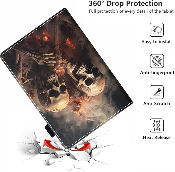 Case for All-New Amazon Kindle Fire HD 10 &amp 10 Plus Tablet 10.1 (13th/11th Generation 2023/2021 Release) - PU Leather Folio Case with Smart Auto Wake/Sleep Skull