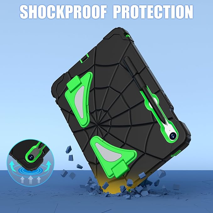 Spider Case for Samsung Galaxy Tab S10 Lite/S10 FE (2025) 10.9 with S Pen Holder Adjustable Stand Compatible with S9 fe /S9/ S8 /S7 11 inch(Black Green)