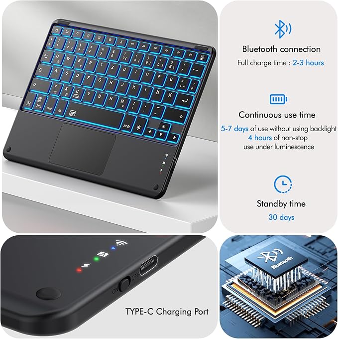 INFILAND for Galaxy Tab S10+ S9+ Plus/S9 FE+ Plus Keyboard Case [High Precision Tackpad] 360 Rotating Stand Detachable Magnetic Wireless Keyboard Cover Light Black