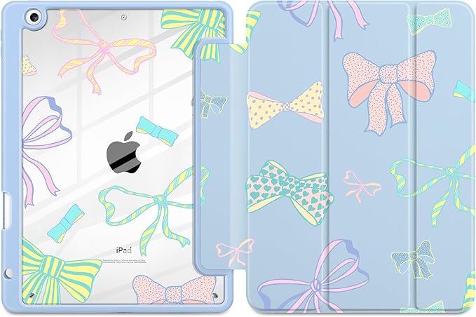 MEEgoodo Case for iPad 10.2 inchTablet Cases for iPad 9th Generation 2021/8th Gen 2020/7th Gen 2019 with Clear Acrylic Back Shell+Pencil Holder+Auto Wake/Sleep+Trifold StandHand Drawn Doodles &amp