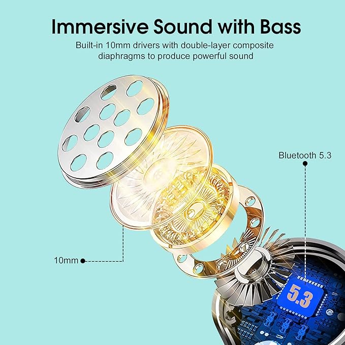 Wireless Earbuds 2023 New Ultralight Sport Bluetooth 5.3 Headphones In Ear with LED Display Built-in Mic Earphones IPX7 Waterproof Wireless Headphones with Earhooks for Gym Workout (Blue)