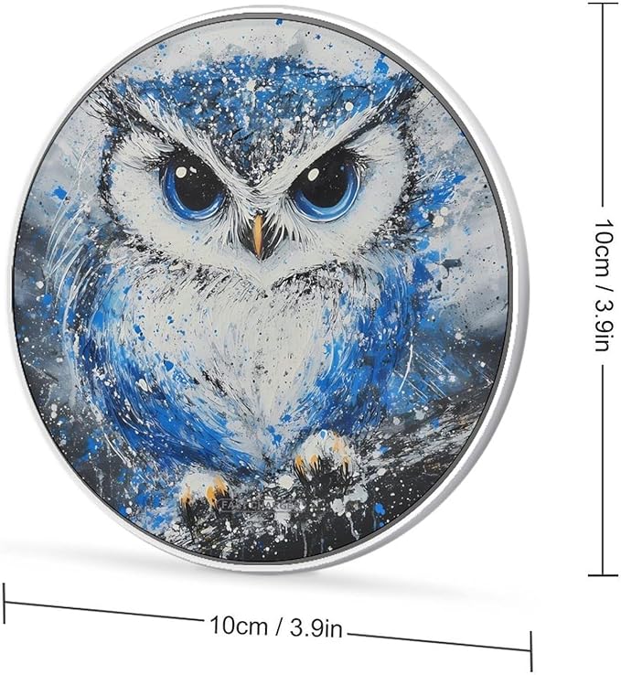 Blue Ink Art Owl Phone Charger Magnetic Charging Pad Anti-Slip with USB Cable