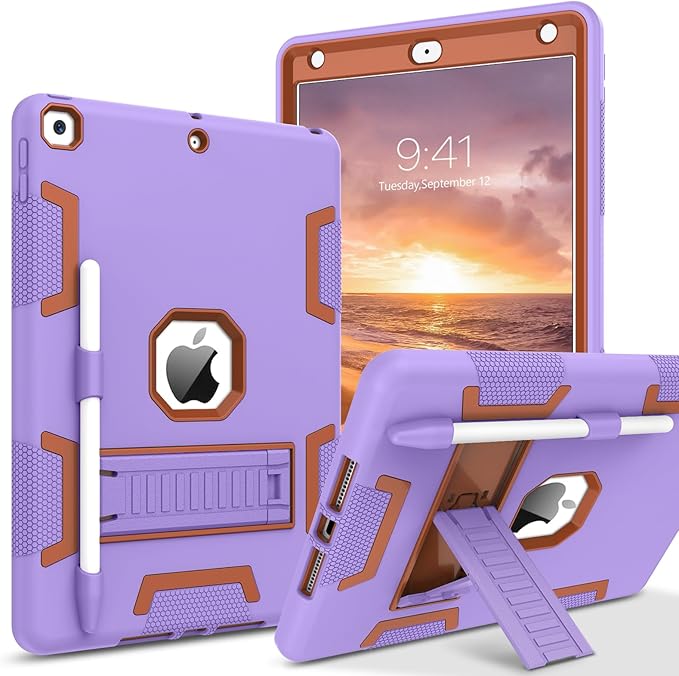 BENTOBEN for iPad 9th Generation Case iPad 8th Generation Case iPad 7th Gen Case iPad 10.2 2021/2020/2019 Case 3 in 1 Heavy Duty Rugged Protective Cover with Stand Pen Holder Purple/Brown