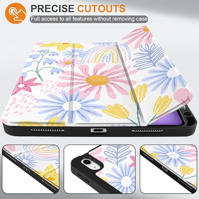 DONGKE for iPad Air 11 Inch Case M4 2026 / M3 2025 / M2 2024 &amp iPad Air 5th 2022 / 4th Gen 2020 10.9 Inch Ultra Thin Soft TPU Back Cover with Pencil Holder Support Auto Wake/Sleep Colorful Flora