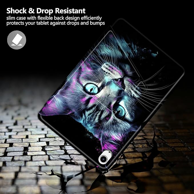 Case for iPad Air 5th/4th Generation (2022/2020 Release) 10.9/iPad Pro 11 2022/2021/2020 Release Cat Purple Glow Theme 360 Degree Rotating Stand Protective Cover with Auto Sleep/Wake