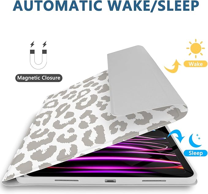 TopPerfekt for iPad Pro 11 4th/3rd/2nd/1st Gen (2022/2021/2020/2018) Keyboard Case Magnetically Absorbent Auto Sleep/Wake Support 2nd Gen Pencil Wireless Charge with Pencil Holder - Grey Leopard