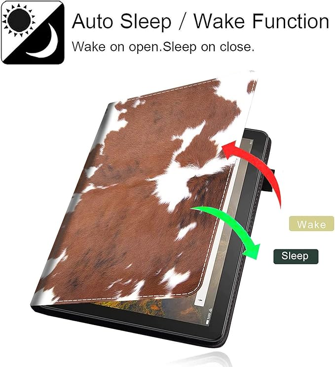 Case for All Amazon Kindle Fire 7 Tablet (9th/7th/5th Generation 2019/2017/2015 Version) 7 inch Multi-Angle View Adjustable Stand Auto Wake/SleeCowhide Farm Animal Skin Leopard Brown Cow
