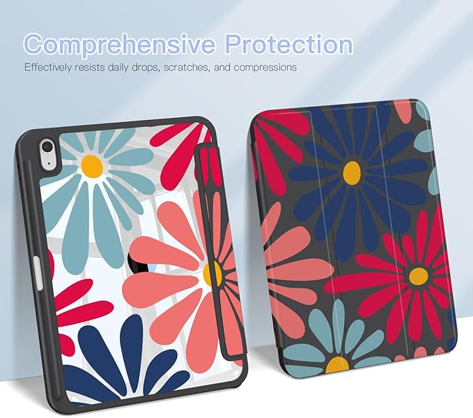 Teryeefi Case for iPad (A16) 11 inch (2025)iPad 10th Generation 10.9 inch (2022) with Pencil Holder Auto Wake/SleepPremium Stand Foldable Case with Crystal Clear Hard Back TPU Shell Colorful Flower