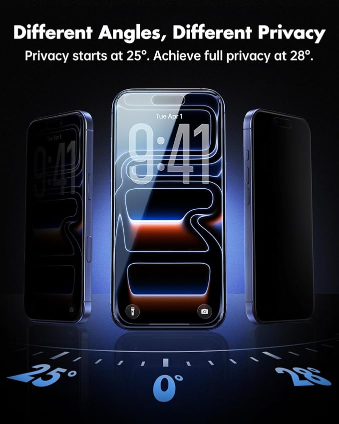 UNBREAKcable for iPhone 17 Pro Privacy Screen Protector QuickSet Box 25° Anti-Spy Tempered Glass 9H+ Hardness Case-Friendly Bubble-Free Anti-Fingerprint for Apple 17Pro - 2 Pack 6.3