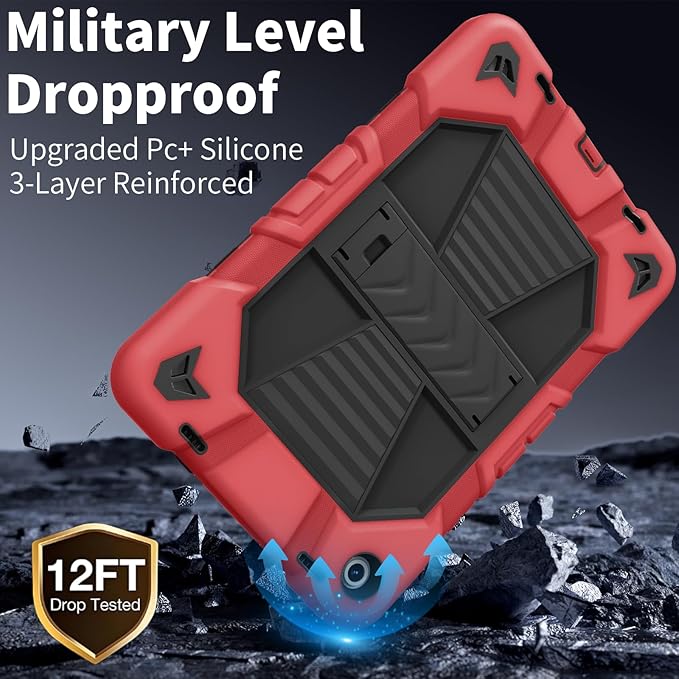 JKSML Case for Samsung Galaxy Tab A9+ / A9 Plus 11 inch 2023 Military Grade Drop Protection Cover with Built-in Kickstand &amp Shoulder Strap for Tab A9+ Tablet (SM-X210/X216/X218) Red + Black