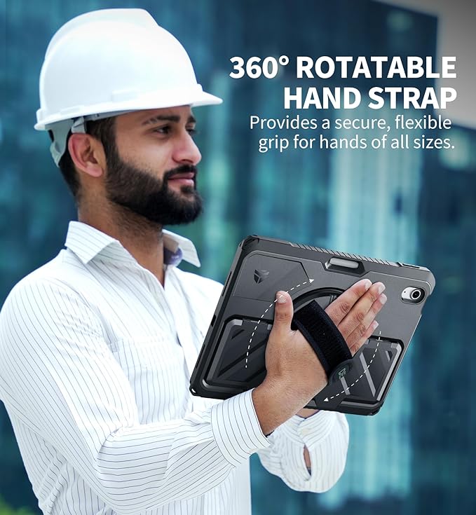 Dexnor Case for iPad (A16) 11th/10th Generation 2025/2022 (11″/10.9″)Rugged Protective Case with 360° Rotating Hand Strap&amp Stand &amp Screen Protector &amp Pencil Holder Shockproof Full-Body Co