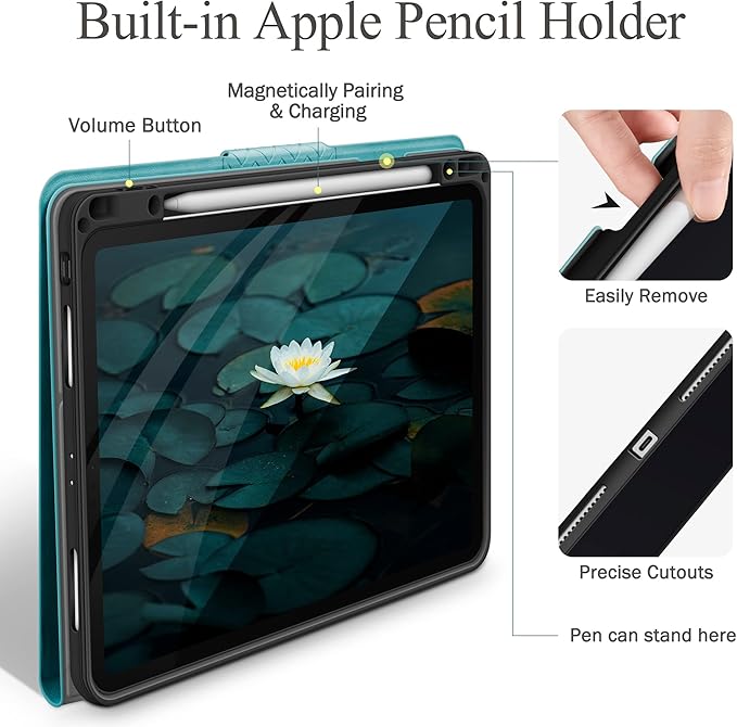 auaua Case for iPad Pro 12.9 6th/5th/4th/3rd Generation 2022/2021/2020/2018 Slim Durable Leather Stand Cover with Pencil Holder Auto Sleep/Wake (Green)