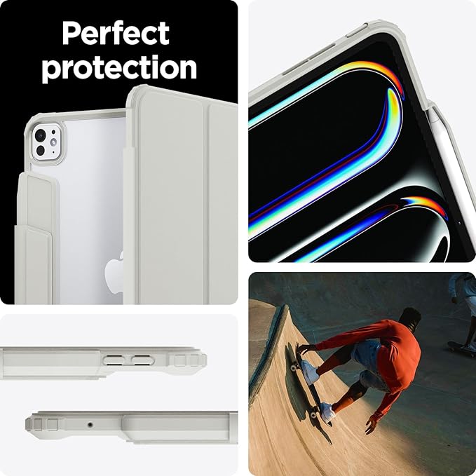 Spigen for iPad Pro 11 inch Case M5/M4 (2025-2024) with Detachable Magnetic Cover Air Skin Pro Clear Transparent Back and Pencil Holder Gray