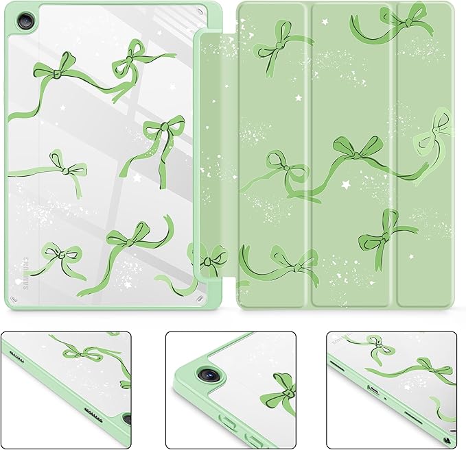 Tuiklol for Samsung Galaxy Tab A9+ Tablet 11” / A9+ Plus 2024 2023Buit-in S-Pen Holder with Clear Protective Cover Transparent Back Shell Auto Wake/Sleep Samsung Tab A9 Plus CoverBow-Green