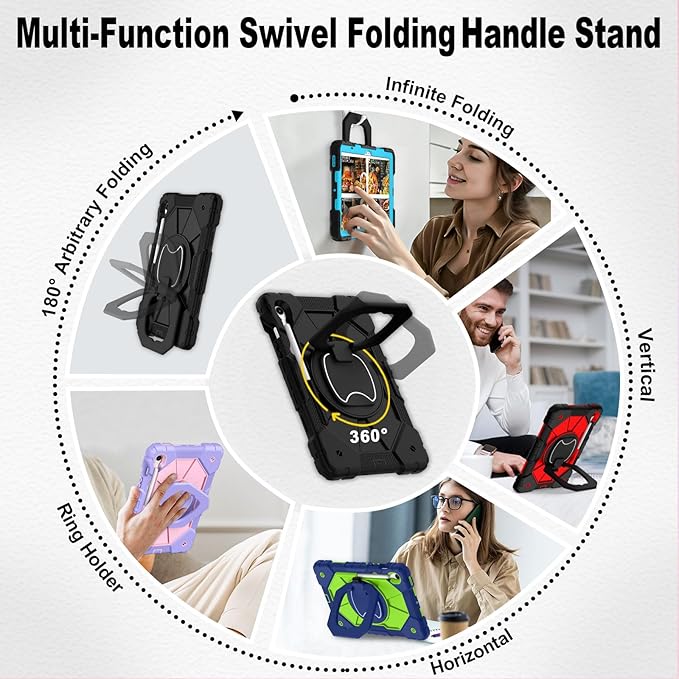 WESOROL Case for Samsung Galaxy Tab S10 Lite/S10 FE/S9 FE/S9 10.9/11 Inch (2025/2023) Shockproof Galaxy Tab S9 Tablet Case with Rotating Stand Screen Protector Pencil Holder Shoulder StrapBlack