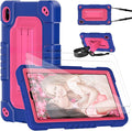 Shockproof Case for Walmart Onn 7 inch Tablet Case (2024 Model 100135924) Rugged Kids Friendly Case with Screen Protector Shoulder Strap Kickstand for Onn 7 4th Gen 2024 Model (NavyPink+2Pcs)