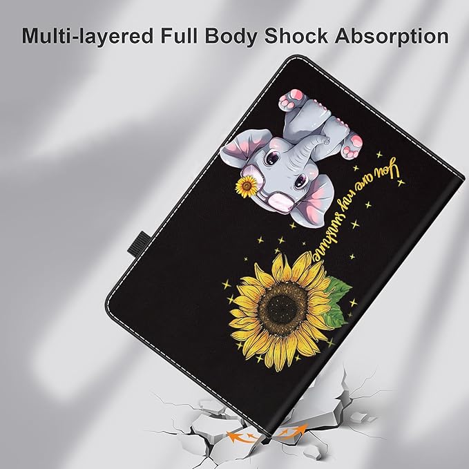 Case for Amazon Kindle Fire HD 8 Tablet 8(12th/10th Generation 2022/2020 Release) &amp HD 8 Plus TabletSlim Fit Foldable Standing Cover Case with Auto Sleep/WakeCute Elephant and Sunflower