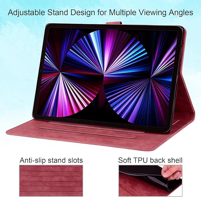 Case for Samsung Galaxy Tab S10 FE+/S10 FE Plus 13.1 Inch 2025 (SM-X620/SM-X626B) with Pencil Holder/Pockets Folio Stand Embossed Cherry Blossom PU Leather Magnetic Wallet Cover Wine Red Cat