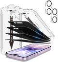 EZ-GLAZ- 4 Pack for iPhone 17 Privacy Screen Protector [6.3] With 2 Pack Camera Lens Protector 9H+ Hardness 12FT Military Grade Shatterproof Scratch Resistant Durable Tempered Glass Film with Flawle
