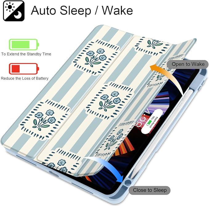 Mektron Case for M5/ M4 iPad Pro 11 inch 2025/2024 with Pencil Holder Compatible Models: A3357/A3358/A3359/A2836/A2837/A3006 Shockproof Cover Clear Shell Patchwork Floral