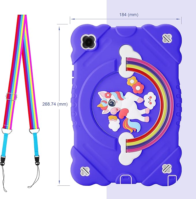 XZC Case for Samsung Galaxy Tab A8 10.5 inch (SM-X205N/X200N/X207) 2021/2022 Unicorn Heavy Duty Shockproof Protective Cover with Adjustable Shoulder Strap (Purple)