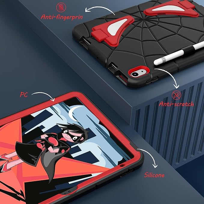 Compatible with Apple iPad 10th 2022 Tablet CaseLightweight Shockproof Rugged Protective Cover with Kickstand for Kids Children Boys Babies Black Red