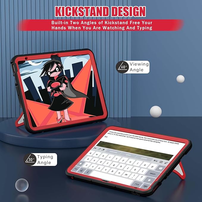 Compatible with Apple iPad 10th 2022 Tablet CaseLightweight Shockproof Rugged Protective Cover with Kickstand for Kids Children Boys Babies Black Red