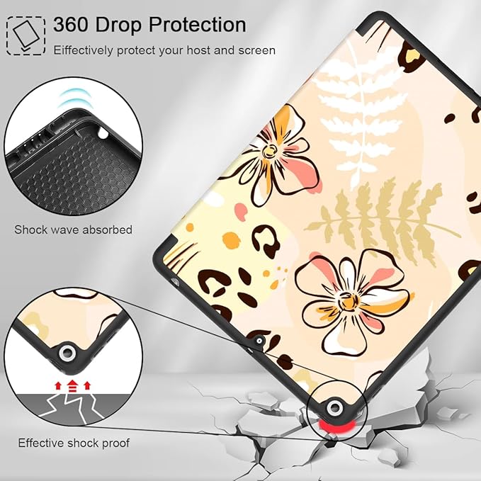 Mektron Designed Printed iPad 10.2 Case 9th Gen (2021)/ 8th Gen (2020)/ 7th Gen (2019) with Pencil Holder Slim Protective Case with Soft TPU Back for iPad 10.2 Inch Abstract Floral C347