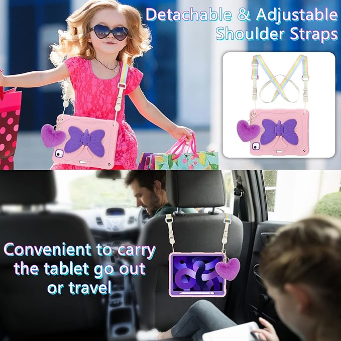 WESADN for iPad Air 5th Generation Case iPad Pro 11 Inch Case 4th/3rd/2nd/1st with Screen Protector/Butterfly Kickstand/Strap/Keychain/Pencil Holder for Kids Girls Cases for iPad Air 4 Pink Purple