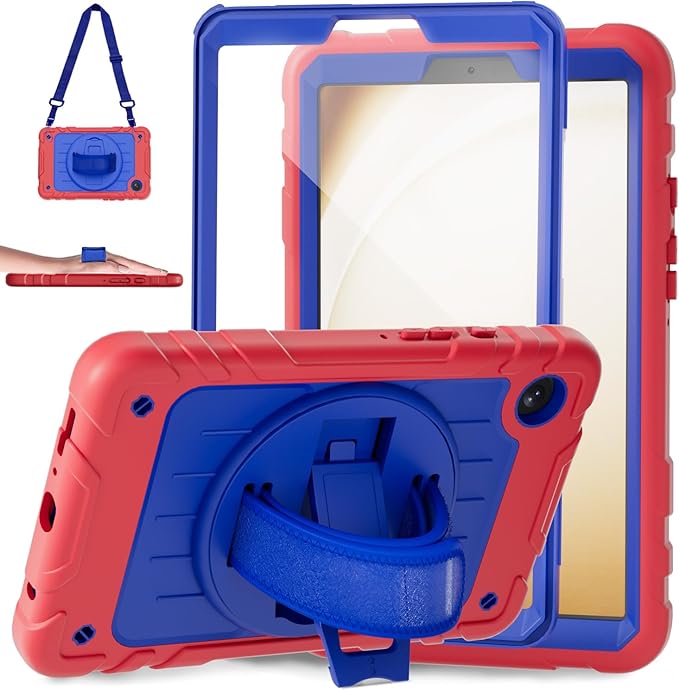 Case for Samsung Galaxy Tab A9 Case 8.7 Inch 2023 with 360 Rotating Hand Strap &amp Shoulder StrapProtective Case for Galaxy Tab A9 8.7 Tablet SM-X110/X115/X117 (Red+Blue)