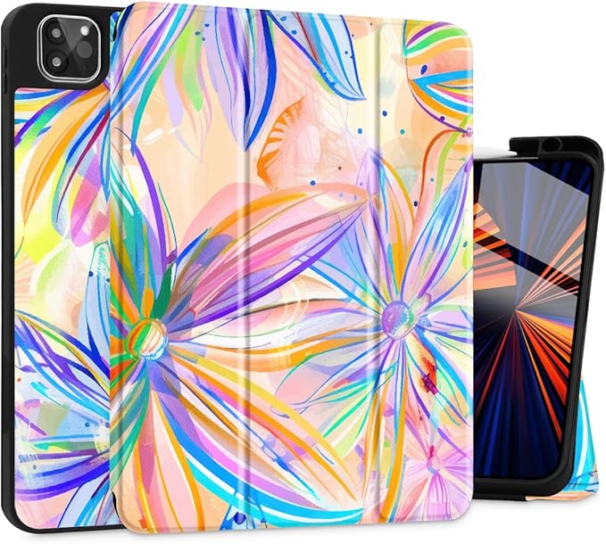 Mektron for iPad Pro M2 11-inch 4th/ 3rd/ 2nd/ 1st Gen Case 2022 2021 2020 2018 with Pencil Holder Tablet Cover with Soft TPU Back Cover for 11 inch iPad Pro Watercolor FlowerC328