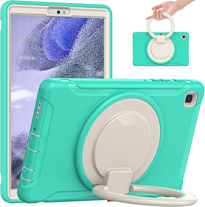 Shockproof Case for Samsung Galaxy Tab A7 Lite 8.7 Tablet Techcircle Rotating Stand Handle Heavy Duty Bumper Hybrid Cover Protective Case for Galaxy Tab A7 Lite (2021) SM-T220/T225 Mint Green