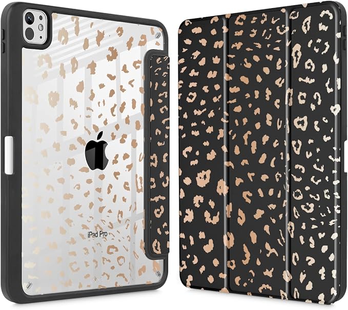 May Chen Case for iPad Pro 11-Inch M5/M4 2025/2024 (6th/5th Generation) Clear Transparent Print Back Shell Slim Stand Shockproof Tablet Cover Auto Wake/Sleep Leopard Print