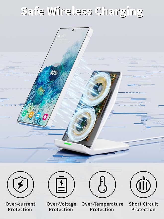 Wireless Phone Charger Stand15W Fast Android Wireless Charger Station for iPhone 17/17 Air/17 Pro Max/15/14/13 15W Fast Charging for Samsung Galaxy S23 S22 S21 with 20W USB C Charging Block Adapter